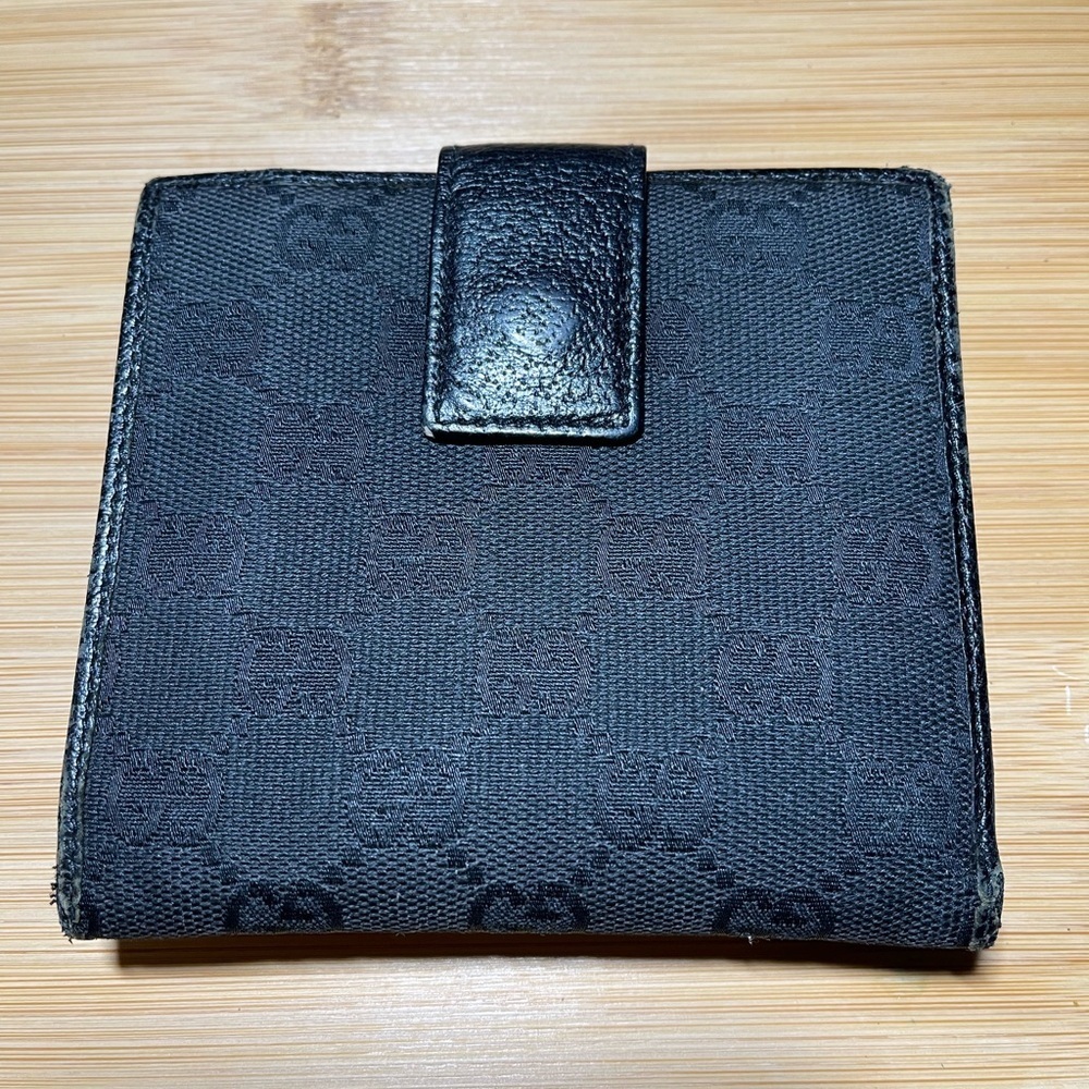 GUCCI GG Logo Plate Canvas Leather Card Bil Wallet Medium Monogram - Picture 2 of 10